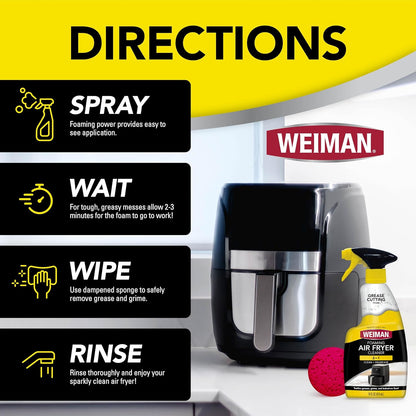 Weiman Foaming Air Fryer Cleaning Kit, Cleaner & Degreaser for Ceramic Baskets & Trays, Removes Grease, Grime, Oil & Baked-On Food, Includes Non-Abrasive Sponge, Fast-Acting, Residue-Free, 14 oz
