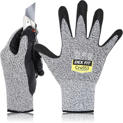 DEX FIT Level 5 Cut Resistant Gloves Cru553, 3D-Comfort Fit, Firm Grip, Thin & Lightweight, Touch-Screen Compatible, Durable, Breathable & Cool, Machine Washable; Grey L (9) 1 Pair