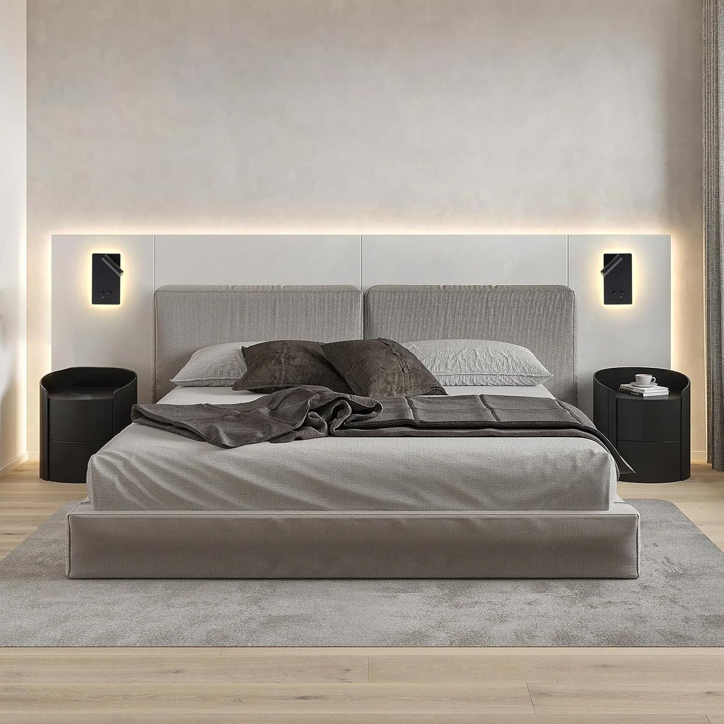 MOLUOLA LED Wall Lamp Wall Mounted Reading Lights, Adjustable Headboard Plug in Wall Sconce with USB C+A Ports, Headboard Bedside Lamp with 9W+3W Night Light 3000K (White)