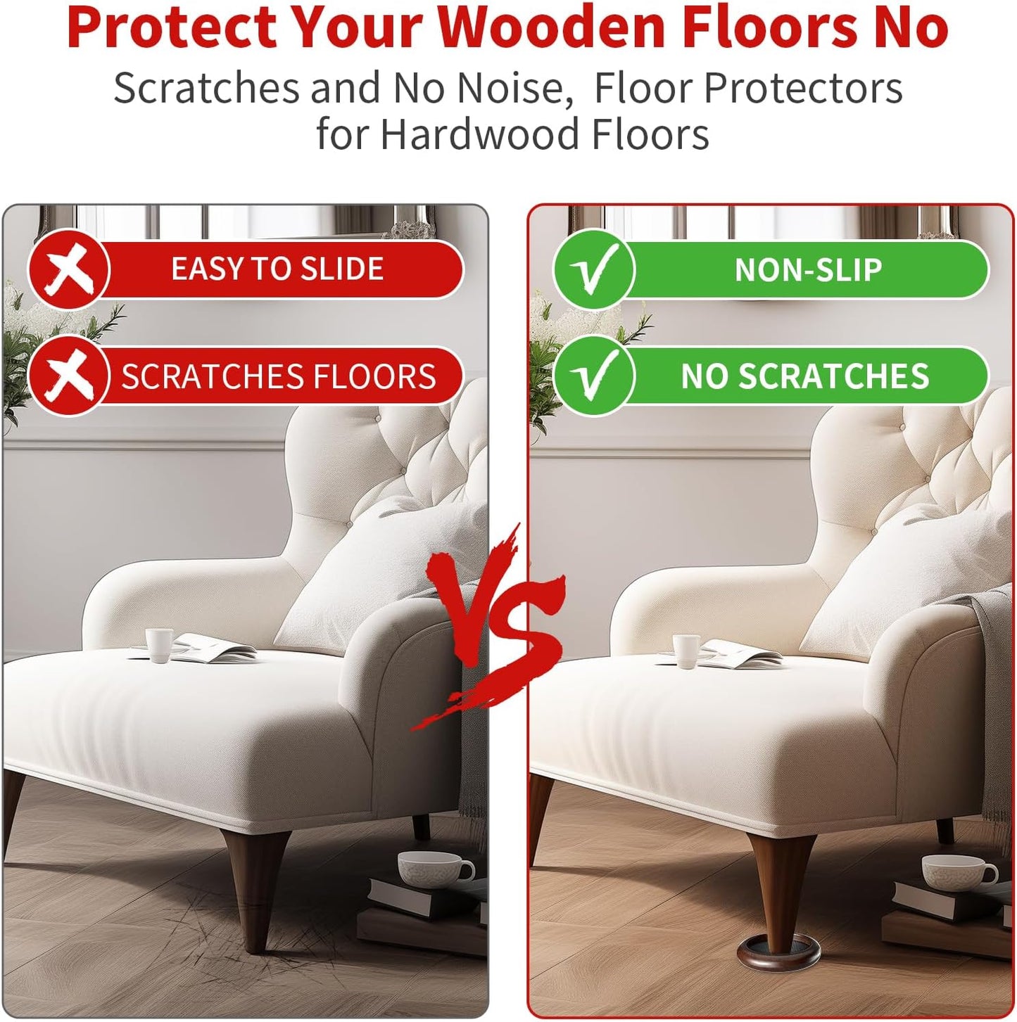 Ezprotekt 2 inch Non Slip Wood Furniture Pads for Hardwood Floors, 4 Pcs Round Anti Slip Furniture Coaster Cups Floor Protectors with Anti-Slide EVA for Chair Sofa Table Bed Couch (Dark Brown)