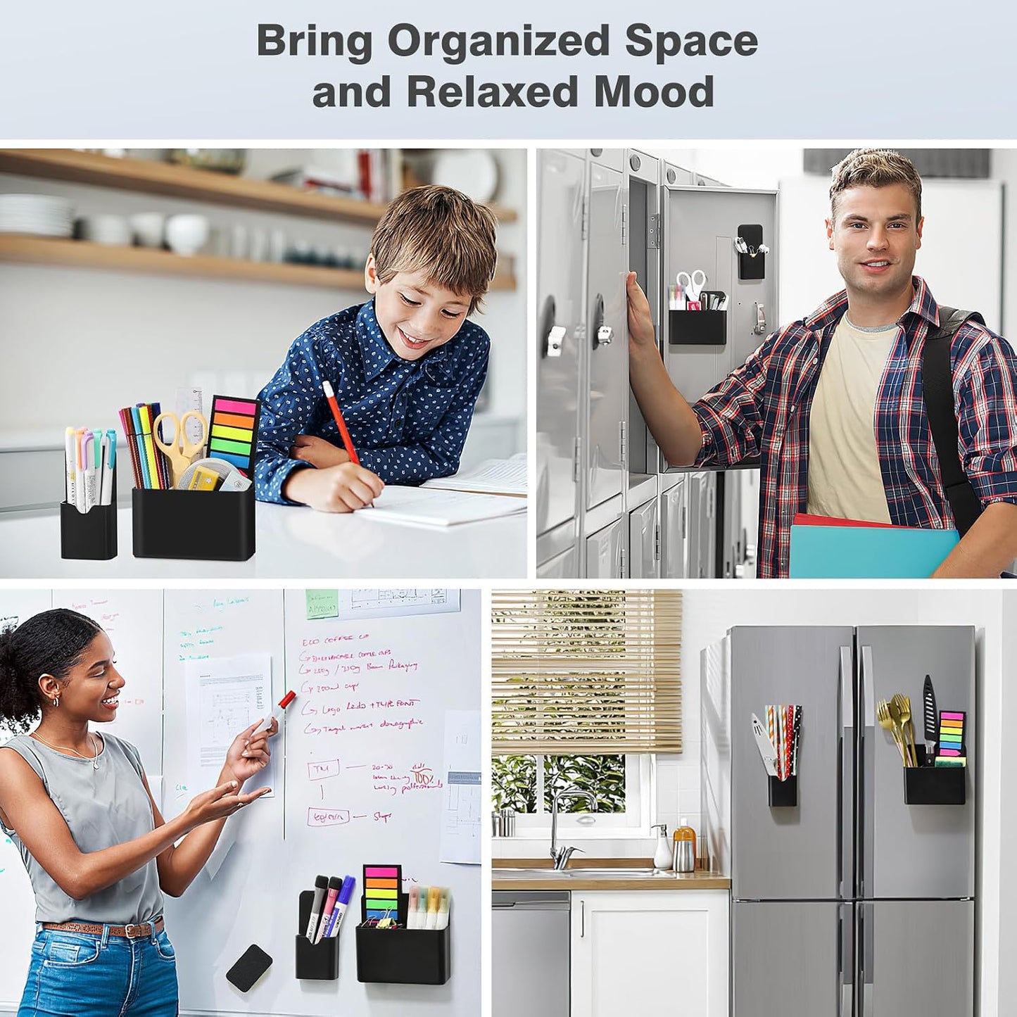 MoKo Magnetic Pen Holder, Pencil Accessories Whiteboard Organizer, White | Magnetic dry erase marker holder has two compartments and an ABS body for whiteboards, refrigerators and lockers.