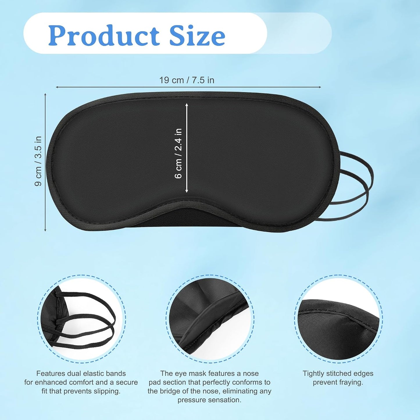 Bulk Sleep Masks, Black Eye Masks in Bulk, Featuring Elastic Straps and A Nose Bridge Design, Individually Packaged, Ideal for Travel Sleep and Quick Naps (12-Pack)