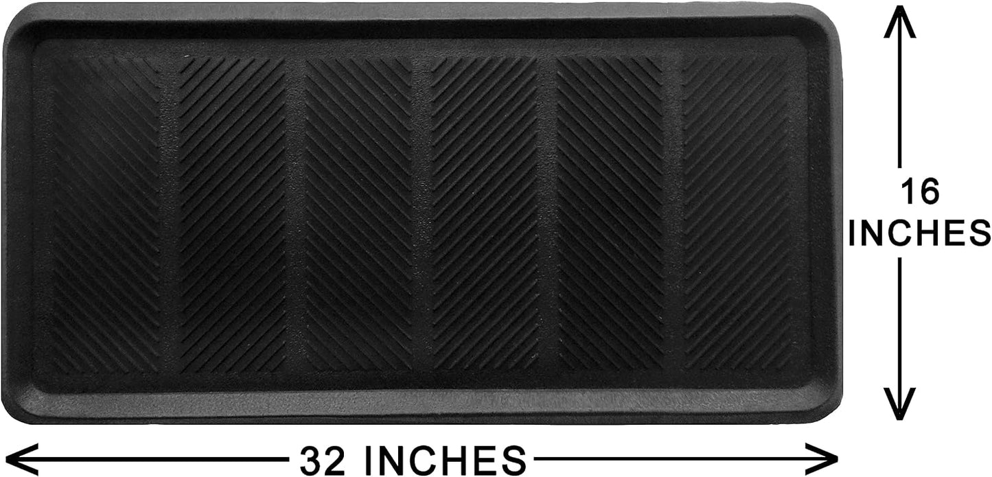 IRONGATE Heavy Duty Big Foot Boot Tray - Set of 2 Indoor/Outdoor Use 100% Rubber All Weather Shoe Mat - Multi-Purpose Entryway/Garage/Pet Feeding/Painting Project Clean Ups - 16x32 - Black