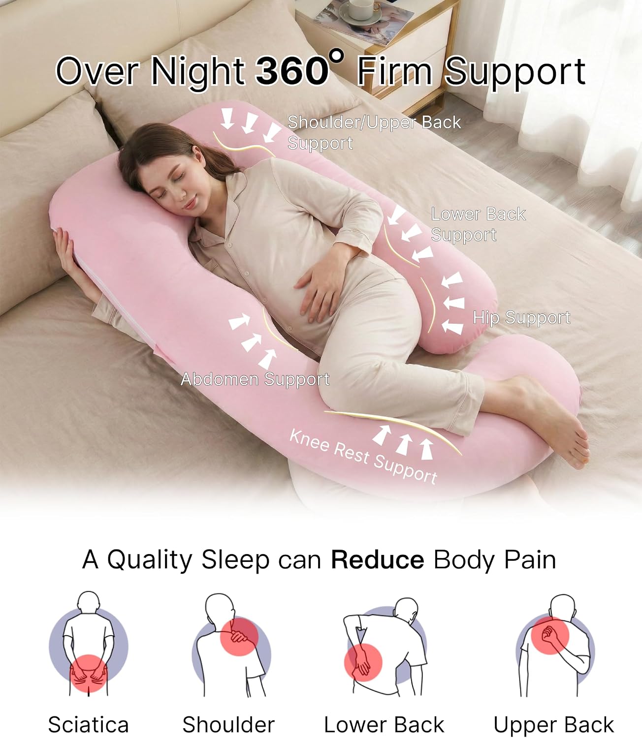 ALLOPERA Pregnancy Pillows for Sleeping, 57-Inch U-Shaped Full Body Maternity Pillow with Adjustable Fill and Removable Washable Cover, Back, Belly, Hip and Leg Support for Pregnant Women, Black Grey