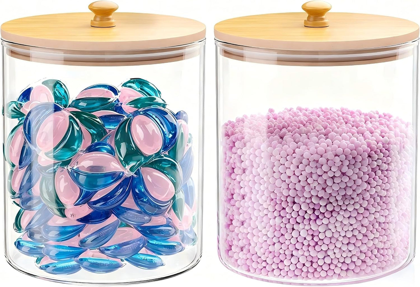 HomePekite Laundry Pods Storage Container, Clear Laundry Room Organization and Storage ,Detergent Powder Container,with Wooden Lids & Labels, 3+1 Pack