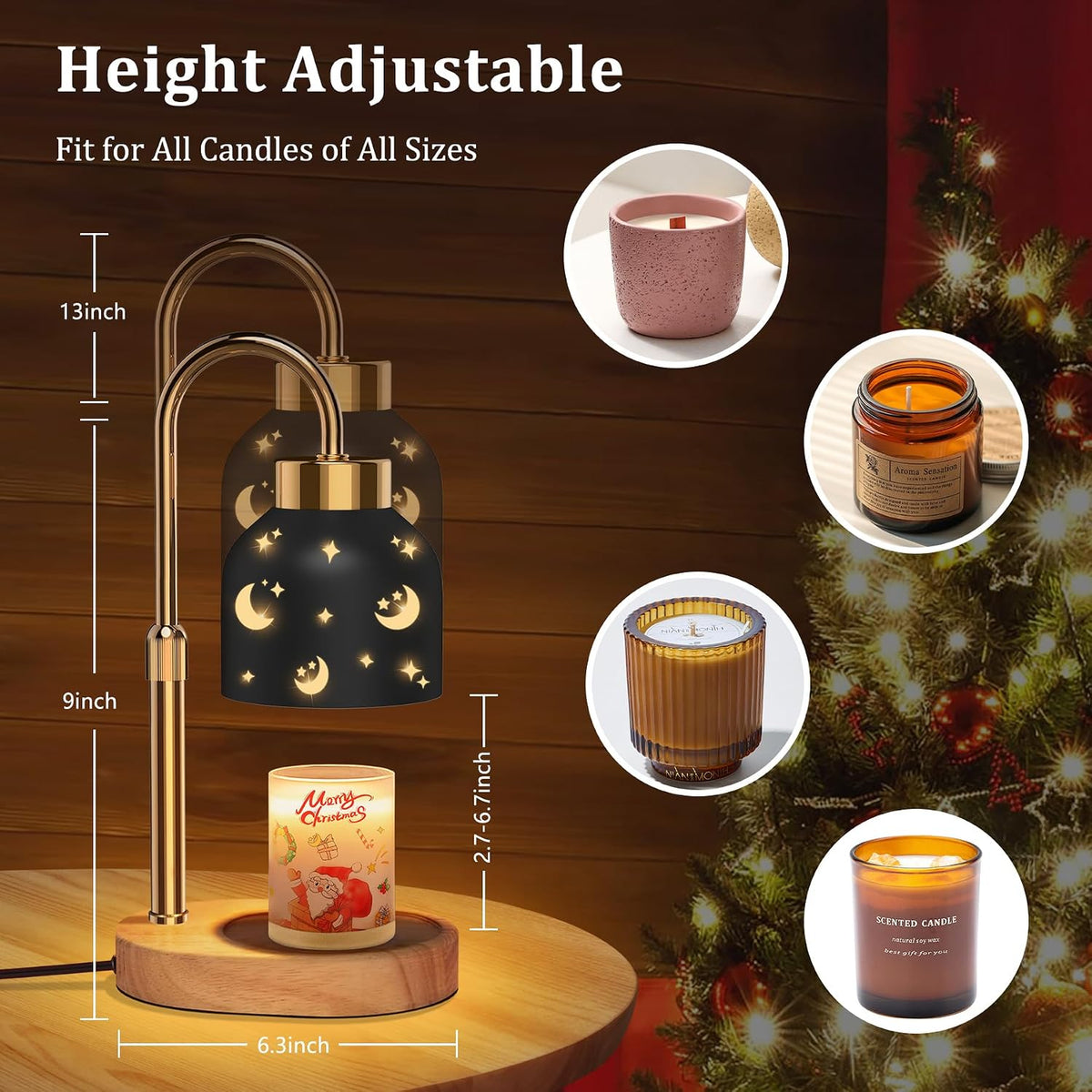 Candle Warmer Lamp with Timer Dimmer, Height & Brightness Adjustable