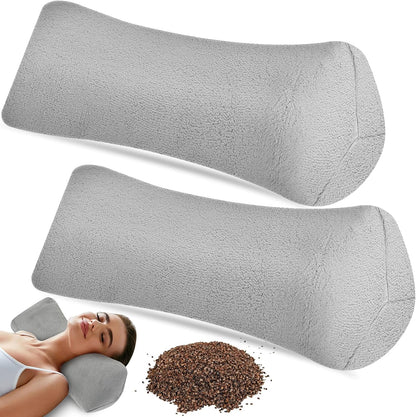 DoubleFill 2 Pcs Buckwheat Neck Pillow Adjustable, Gray, Plush