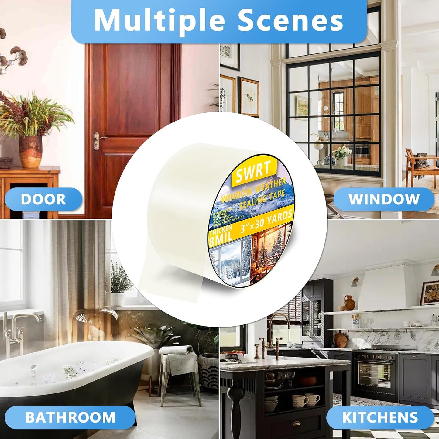 SWRT 2" x30YD 8Mil Window Sealing Tape No Residue | 8 mil thick, heavy duty, transparent, Window seal kit for summer heat, Window insulation in summer, Sealling window AC units,