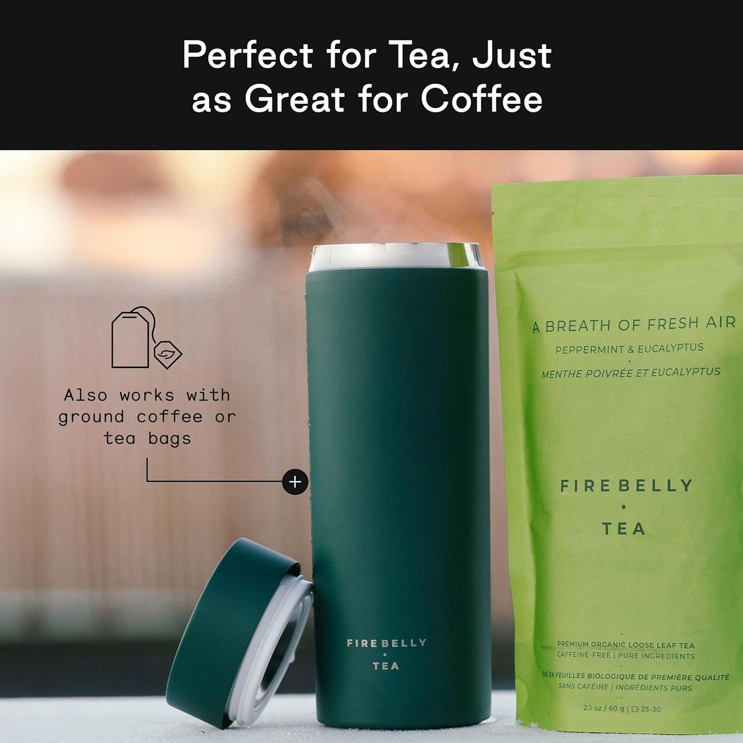 Firebelly Tea, Travel Tea Infuser Mug with Strainer, Insulated Tumbler for Loose Leaf Tea or Coffee, Leakproof Bottle for Hot or Iced Drinks, Stainless Steel Thermos with Lid, Salmon