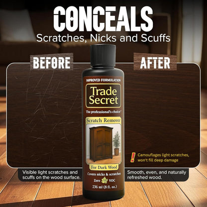 Trade Secret Scratch Concealer for Dark Wood Furniture & Floors – Dark Brown Shade Stain Covers Nicks, Scuffs, Dog & Cat Scratches, Minor Defects – Real Wood Only