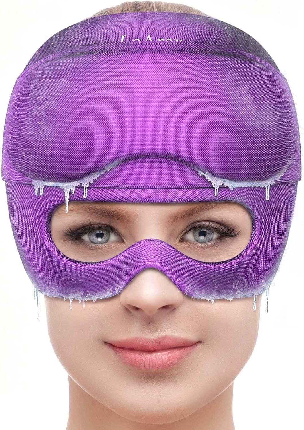 2 in 1 Migraine Relief Cap with Gel Eye Mask, Headache Relief Cap Ice Head Wrap Hot and Cold Therapy Hat Gift for Women for Headache Puffy Eyes Sinus and Tension Stress Relief (Light Purple)