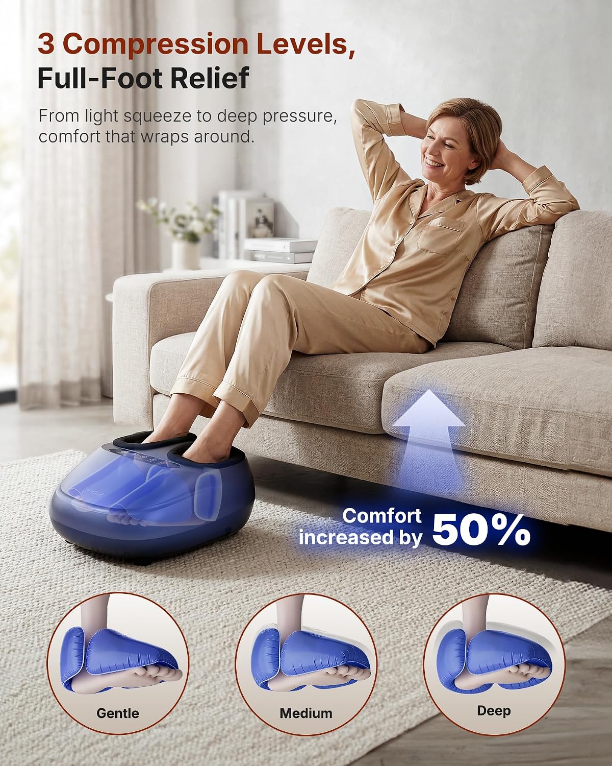 KNQZE Shiatsu Foot Massager with Heat for Plantar Fasciitis, FSA Eligible | Deep Kneading Shiatsu Massage, Multiple Heat & Compression Levels, Remote Control, Fits Men's Size 13, Gift for Women Men Mom