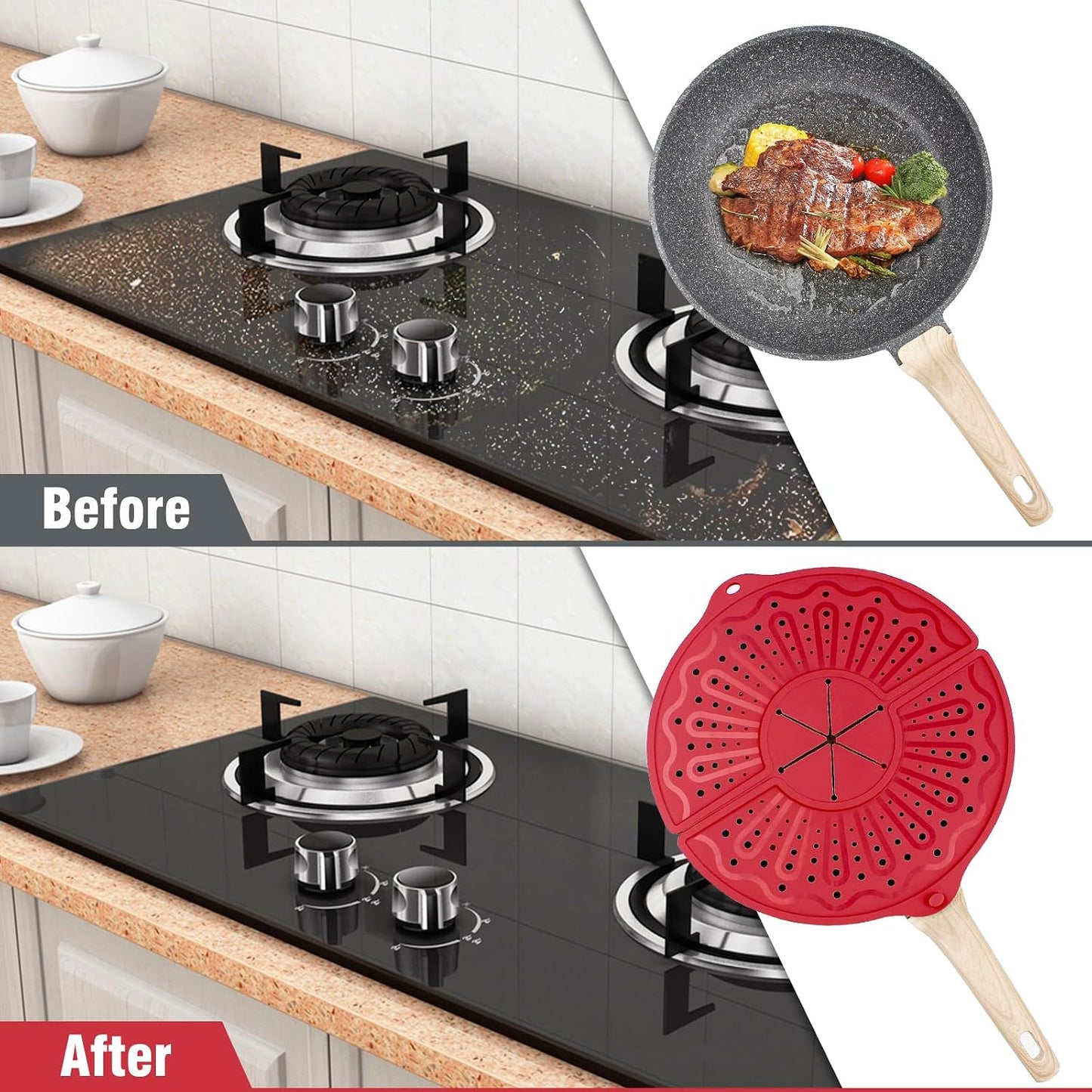 Foldable Silicone Splatter Screen for 10-12" Pans, BPA-Free, Gray | Foldable Splash Guard, Multi-Use Grease Splatter Guard/Trivet Mat,Non-Stick Oil Splatter Guard, Dishwasher Safe