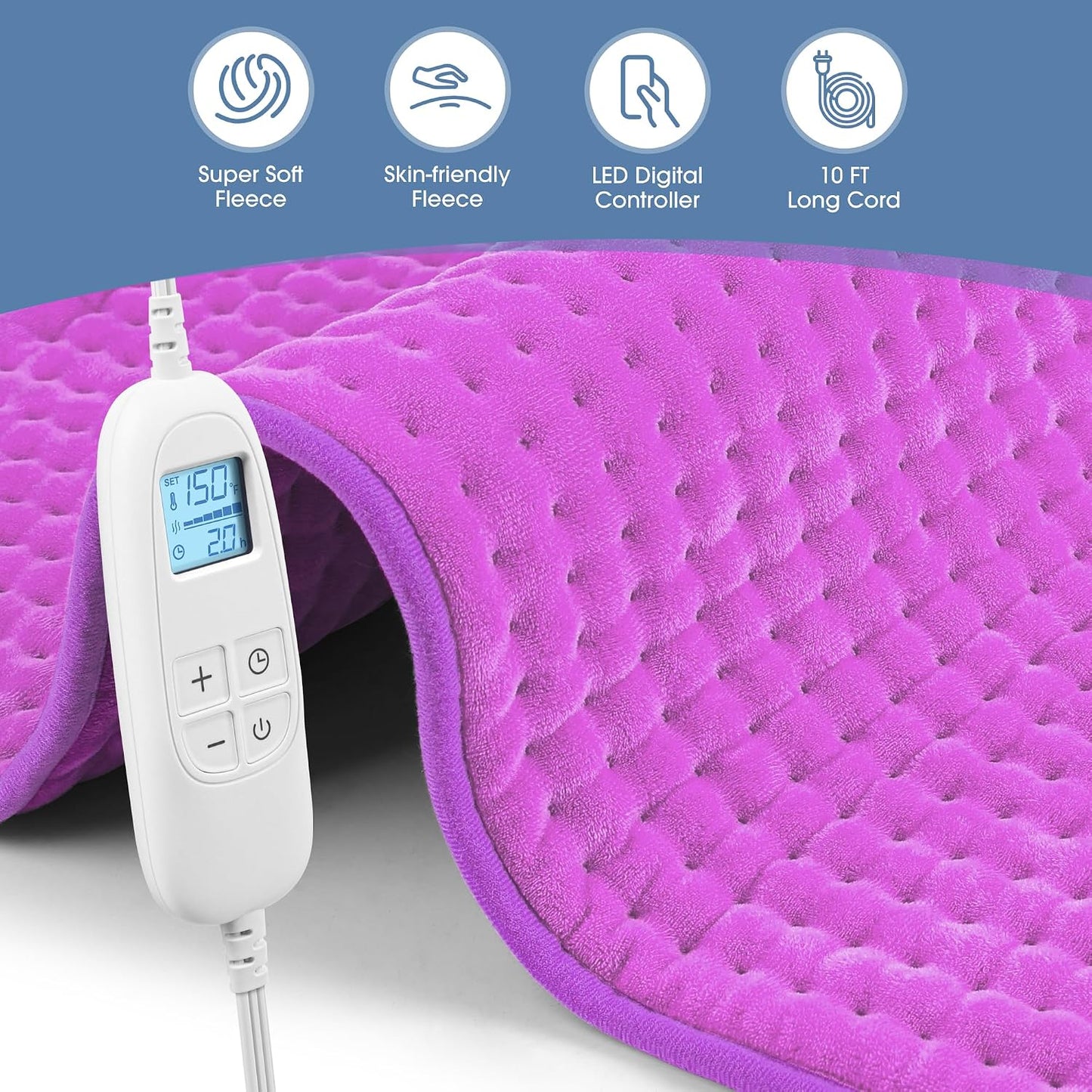 FluffyWarmth Electric Heating Pad for Back, Extra Large 17"x33", Ultra Soft | XXXL for Full Body, Period Cramps, Neck Shoulder Back Pain Relief, 6 Heat Settings 4 Timers Heating Pad, Gifts for Women Men