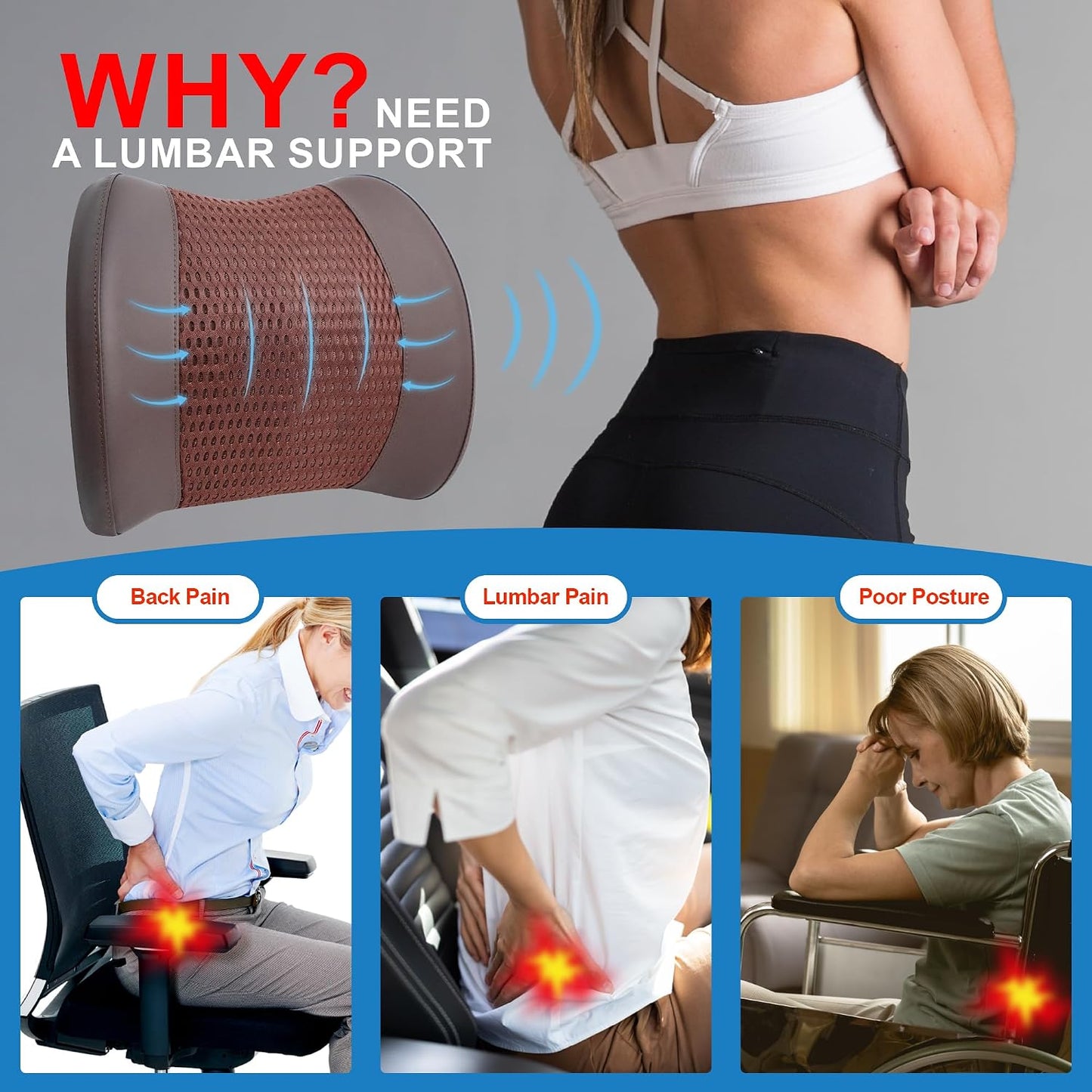 Lofty Aim Lumbar Support Pillow for Car, Car Seat Back Support for Driving | Memory Foam Car Lumbar Support for Driving Seat, Car Back Cushion, Adjustable Straps, Lower Back Pillow, Office Chairs, Black