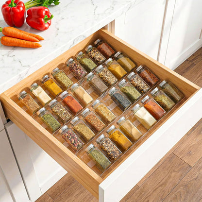 8 Pack Spice Drawer Organizer with 18 Anti-Slip Mats, 13" to 26" Expandable Acrylic Seasoning Organizer Rack Tray Kitchen Spice Rack Drawer Holds up to 56 Jars (Jars Not Included)