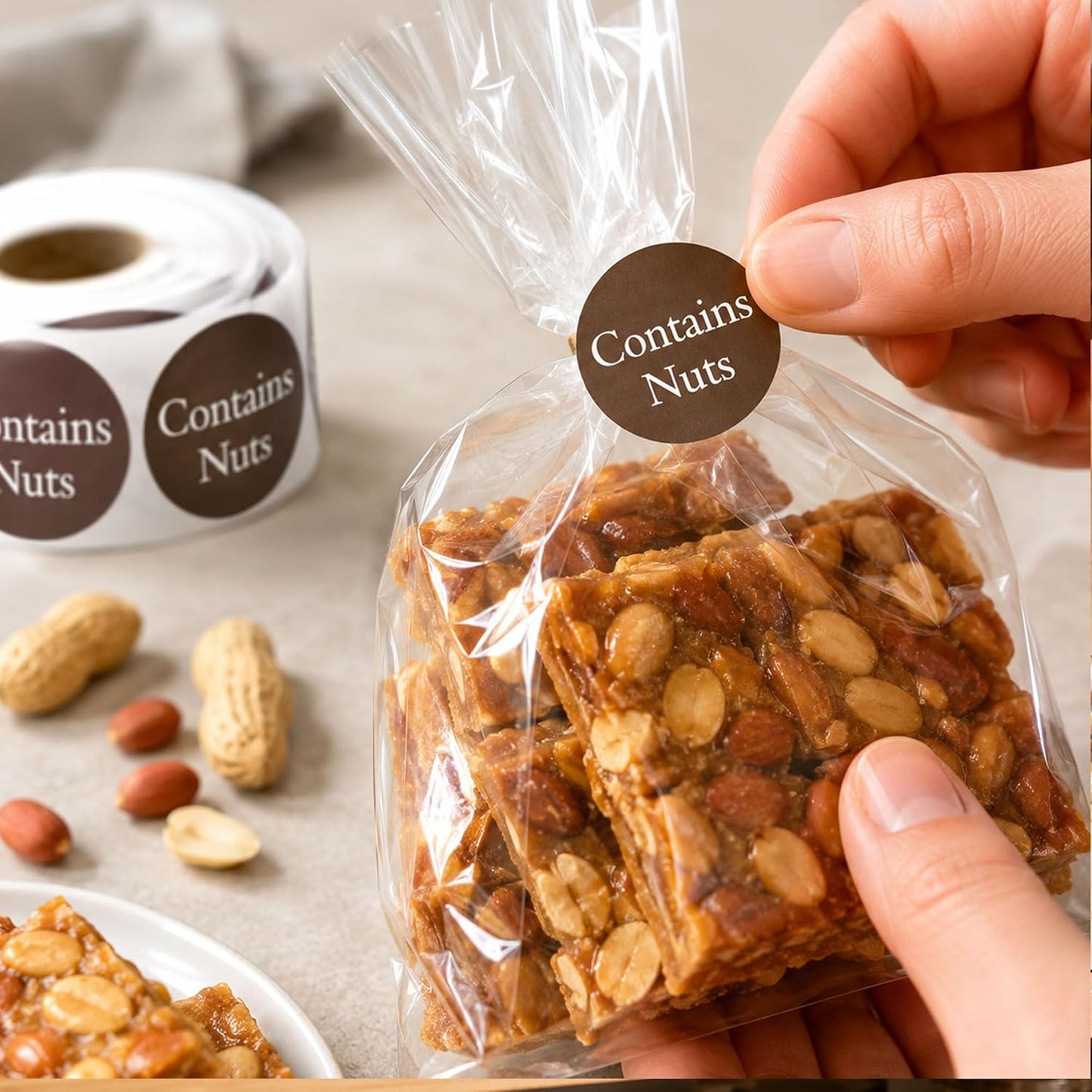 Contains Nuts Stickers Round Allergies Food Rotation Labels Allergy Sticker | 1" Allergen Allergy Warning Sticker Per Roll Retail Packaging Stickers for Jars Glass Bottle,Retail Packaging 500 Pcs