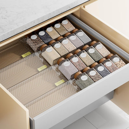 Spice Drawer Organizer, 8 Pack Clear Seasoning Organizer Rack | Expandable From 11" to 22" Wide, Kitchen Spice Rack Organizers for Drawer, Countertop, (Jars Not Included)