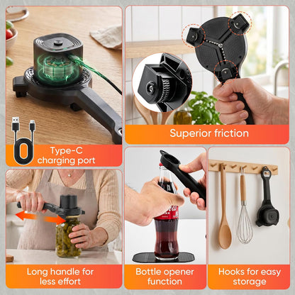 Stillstorm Electric Jar Opener, Bottle Opener whith Automatic locking | Jar opener with Gripper Pad, Multifunctional for Seniors &Weak Hands & Kids, Gift for Mother