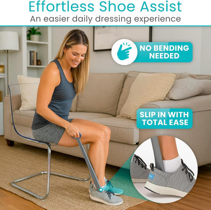 Vive Long Shoehorn for Seniors with Handle 23" | Sock Remover, Long Handled for Men & Women, Boot Shoe Helper and Sock Aid, Extra Reach, Patent-Pending Foldable