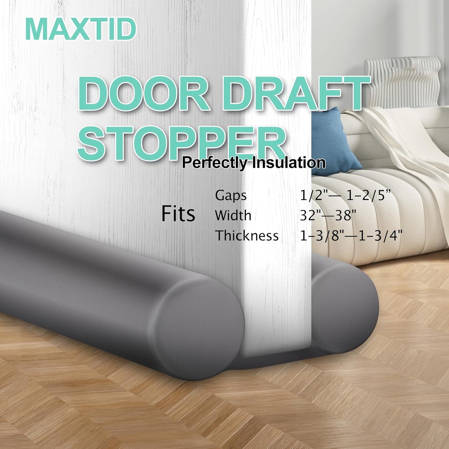MAXTID Under Door Draft Stopper for Bottom of Doors 38" Black | Door Blocker Noise Reduce Light Cold Air Guard Breeze Sound Proof Door Sweep Door Seal Insulation Strip Gap Filler
