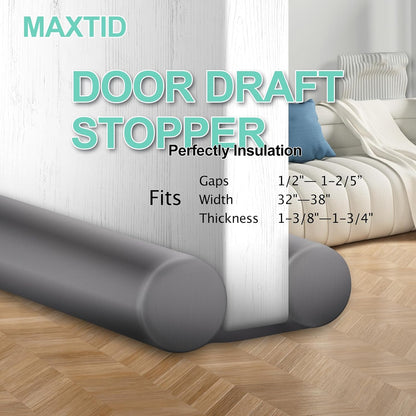 MAXTID Under Door Draft Stopper for Bottom of Doors 38" Black | Door Blocker Noise Reduce Light Cold Air Guard Breeze Sound Proof Door Sweep Door Seal Insulation Strip Gap Filler