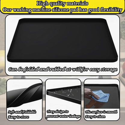 27×27inch Washer Drain Pan Silicone Mat, With Raised Edge Washing Machine Silicone Mat, Multi-function Non Slip, Soft Foldable Portable Waterproof Pad（black）