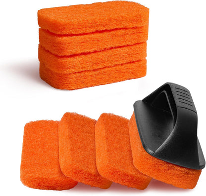 Grill Brick for Cleaning Flat Top, Heavy Duty Grill Stone Griddle Brick | Pumice Grill Cleaning Brick with Handle & Scraper, Griddle Cleaner for Removing Stubborn Grease, Rust (5 PCS)