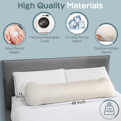 Weighted Body Pillow 6.5lbs, Cooling Tencel Cover, 41” x 10” | Calming Weighted Comfort, Breathable Cooling Cover, Machine Washable, Made for Side Sleepers, 12 Month Warranty