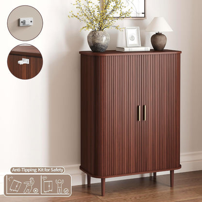 DHH Shoe Storage Cabinet with Sliding Door, 6-Tier Shoe Cabinet with Adjustable Shelves, Modern Freestanding Shoe Storage Organizer for Entryway, Hallway, Living Room (Walnut, 47 ")