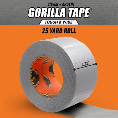 GORILLA Tape Tough & Wide, White, 2.88" x 25 yd | Double-Thick Adhesive, Grips Rough Surfaces, Heavy Duty, Weather Resistant for Indoor or Outdoor Use