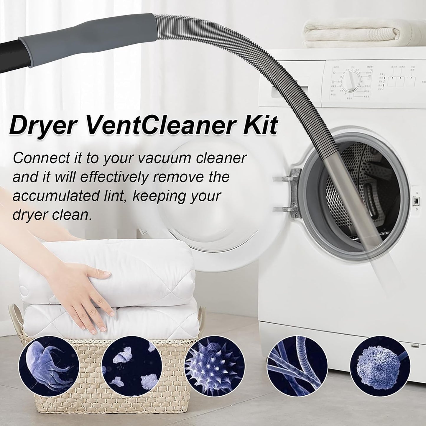 Dryer Vent Cleaner Universal Vacuum Hose Attachment | Universal Connector, Slim Hose, Lint Removal, Tight Spaces, Dryer Vent Furniture Crevices