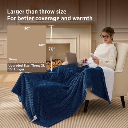 Bedsure GentleSoft Heated Blanket Throw - Soft Ribbed Flannel Electric Blanket, Gifts for Grandma (50x60 inches, Grey)