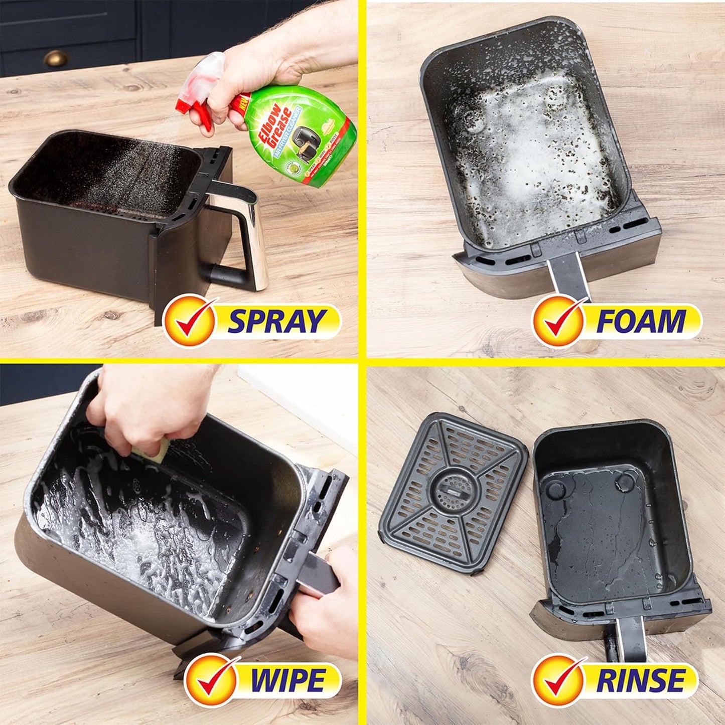 Elbow Grease Air Fryer Cleaner Spray | Spray, Foam, Wipe, Rinse - Cuts Through Dirt, Grease & Grime (Lemon Fresh, 500ml) | Spray, Foam, Wipe, Rinse - Cuts Through Dirt, Grease & Grime