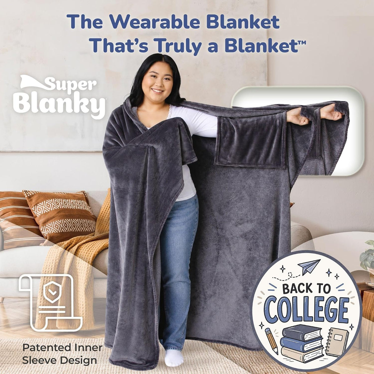 Super Blanky Wearable Blankets for Women & Men, Dorm Room Essentials, Gift for Her, Gifts for Women, Wife Birthday Gift Ideas