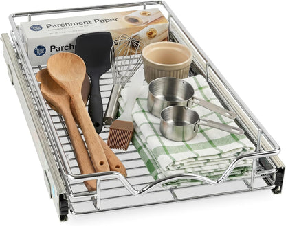 HOLDN’ STORAGE Pull Out Cabinet Organizer, 14”W x 21”D Cabinet Drawer | Heavy-Duty Caddy, Lifetime Limited Warranty, Steel Metal Cabinet Drawers, Chrome, Requires At Least 15-1/4” Cabinet Opening