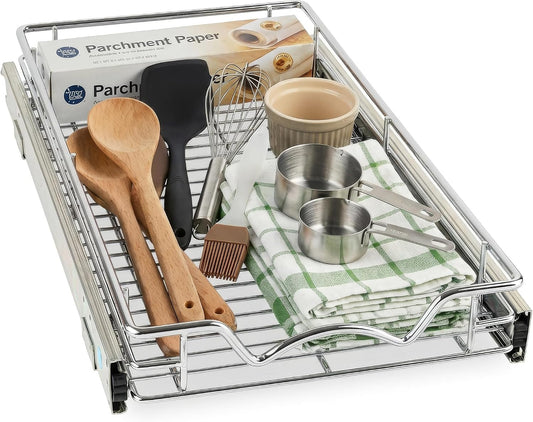 HOLDN’ STORAGE Pull Out Cabinet Organizer, 14”W x 21”D Cabinet Drawer | Heavy-Duty Caddy, Lifetime Limited Warranty, Steel Metal Cabinet Drawers, Chrome, Requires At Least 15-1/4” Cabinet Opening
