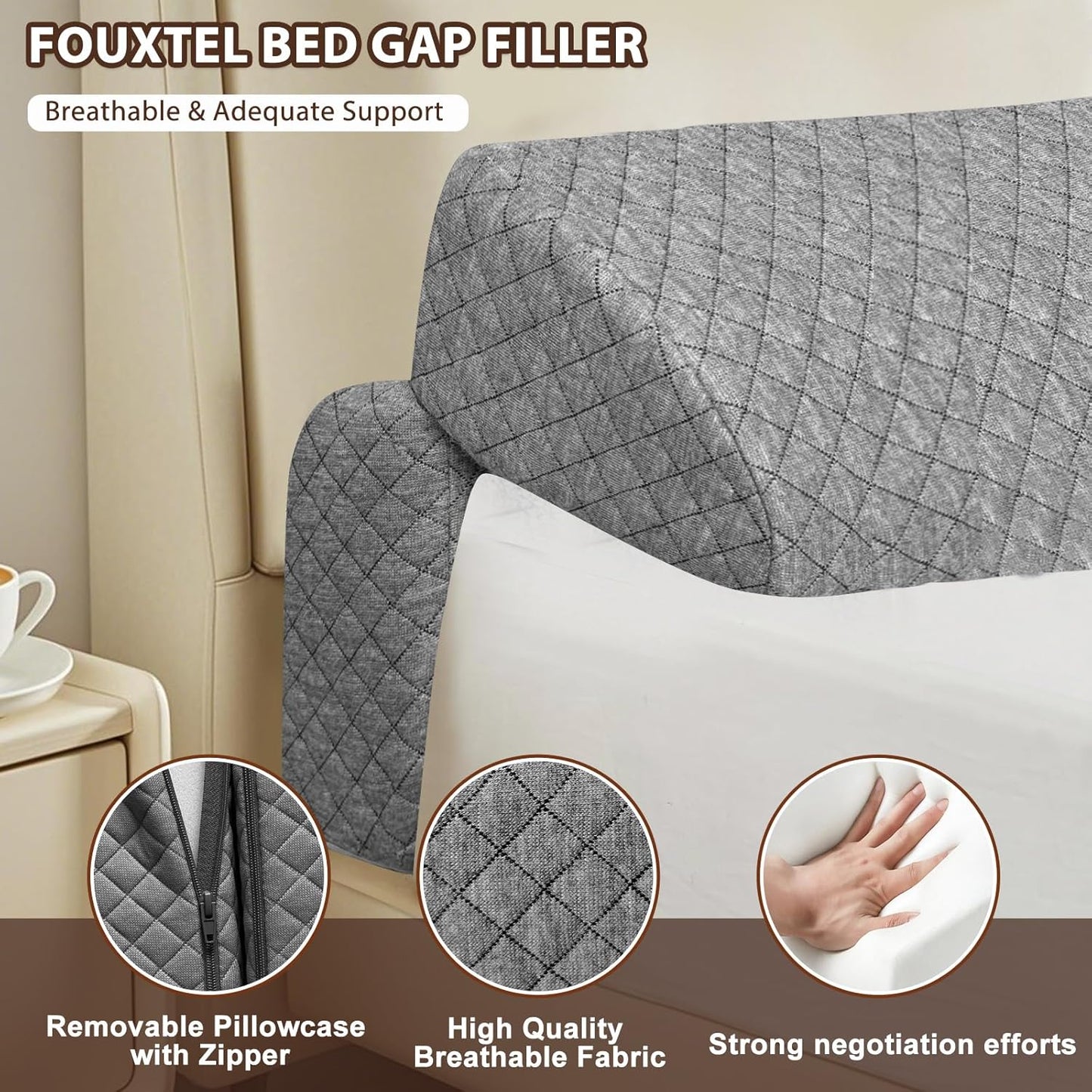 4 Modes Pillow Wedge for Headboard Gap, Foldable Bed Wedge Pillow, Bed Gap Filler King Size Fill The Gap (0-7"), Mattress Gap Filler Long Pillow Between Headboard and Mattress
