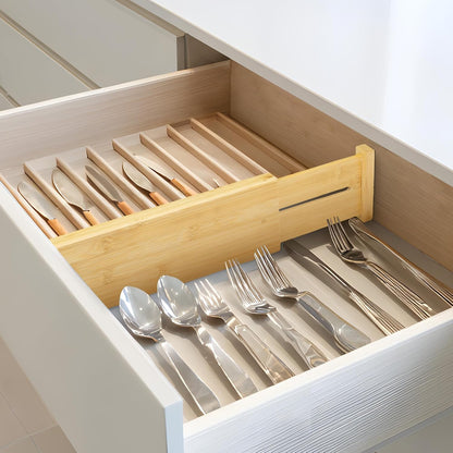 VaeFae 6-Pack Adjustable Bamboo Drawer Dividers, Expandable Drawer Organizer for Kitchen Utensils, Clothes, Bathroom, Office – Fits Drawer Interiors 16.6" to 21.8"