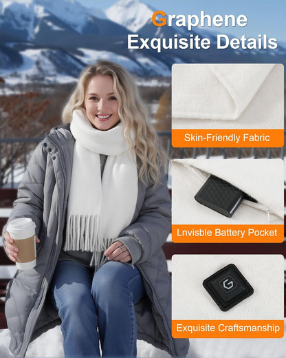 Wulcea Graphene Heated Scarf For Women 5V2A 6000mAh Fast Charge Large Capacity Battery