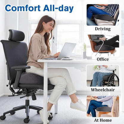 CushyOasis Seat Cushion, Gel Memory Foam Office Chair Cushions, (Black) | Chair Cushion, Anti-Slip Bottom & Removable Cover Tailbone Pain Relief Cushion, Memory Foam Seat Cushion for Office