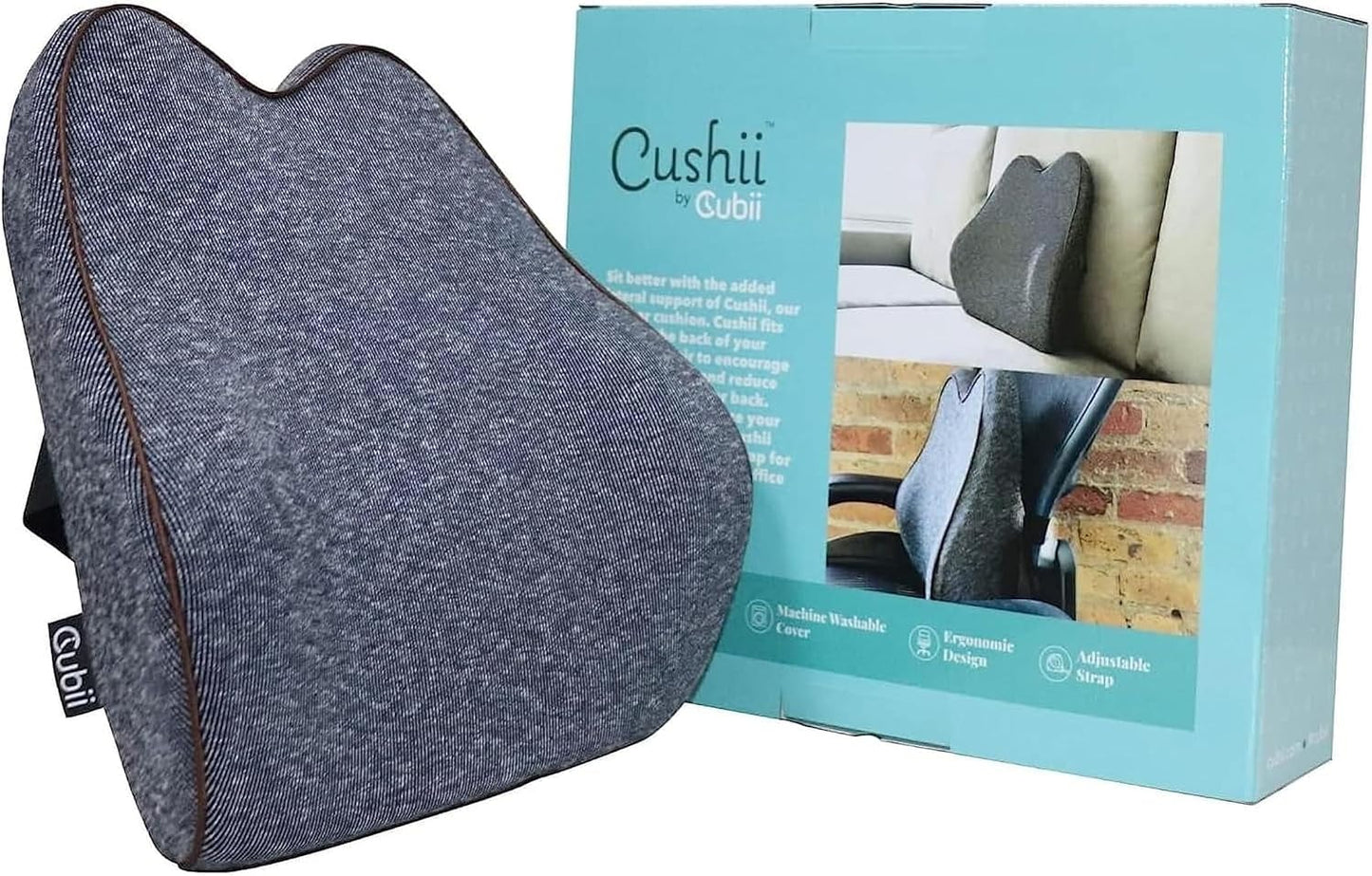 Cubii Cushii V2 Back Support Cushion for Back and Lower Back Pain Relief Universal Fit for Desk, Office, Kitchen Chairs, Couch Cushions with Advanced Lumbar Support