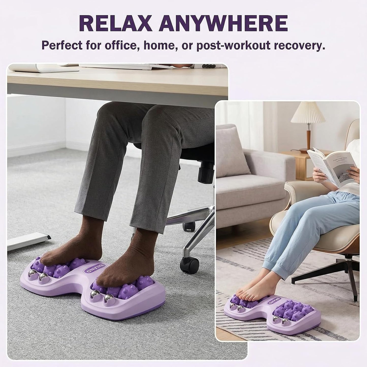 Dual Foot Massage Roller for Plantar Fasciitis Relief Purple | Ideal for home and office use, it relieves foot fatigue from long standing, walking and exercise while boosting circulation.