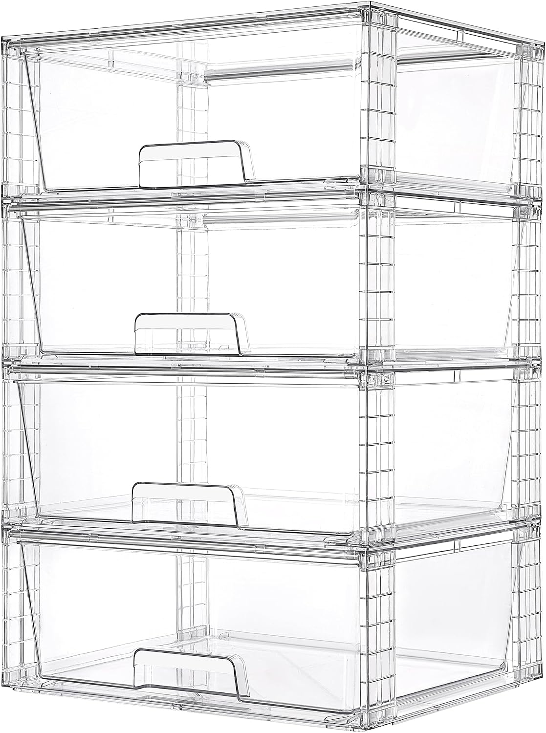 Vtopmart 2 Pack Large Clear Stackable Storage Drawers for Closet, Pantry | Easily Assemble Bathroom Undersink Organizers,Plastic Storage Bins for Cabinet,Kitchen Pantry Organization