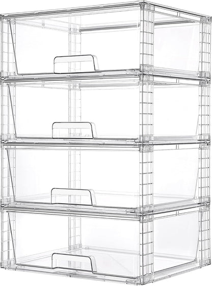 Vtopmart 2 Pack Large Clear Stackable Storage Drawers for Closet, Pantry | Easily Assemble Bathroom Undersink Organizers,Plastic Storage Bins for Cabinet,Kitchen Pantry Organization