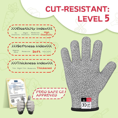 Level 5 Cut Resistant Gloves for Kitchen Food Grade, Machine Washable for Indoor&Outdoor Use