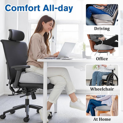 CushyOasis Seat Cushion, Gel Memory Foam Office Chair Cushions, (Black) | Chair Cushion, Anti-Slip Bottom & Removable Cover Tailbone Pain Relief Cushion, Memory Foam Seat Cushion for Office