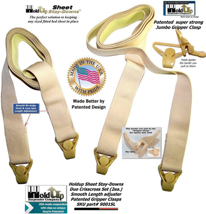 Holdup Bed Sheet Stay-Downs Short Quad USA Patented Plastic Gripper Clasps