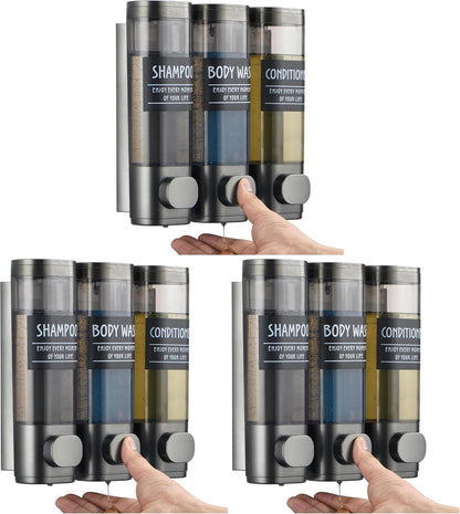 Shampoo and Conditioner Dispenser,GlintGath Shower Dispenser 2 Chamber No Drill Shampoo Dispenser for Shower Wall Mounted Shower Soap Dispenser for Bathroom Hotel,2 * 300ML,Matte Black