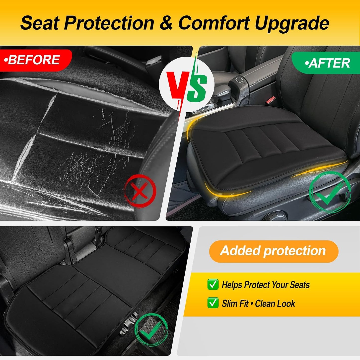kingphenix Memory Foam Car Seat Cushion for Driver and Office Chair Comfort | 1.2-Inch-Thick Memory Foam Seat Pad, Soft, Breathable Fabric, Non-Slip Silicone Bottom for Long Drives and Office Use, Black